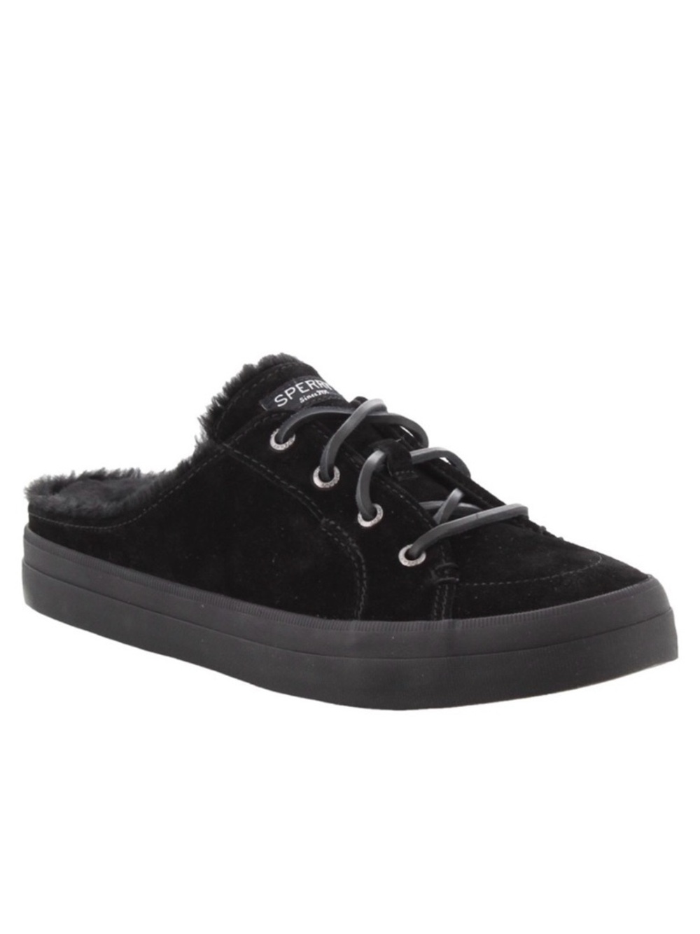 Sperry Top-Sider Crest Vibe Faux Fur  Black Suede Mule Sneakers Size 6M